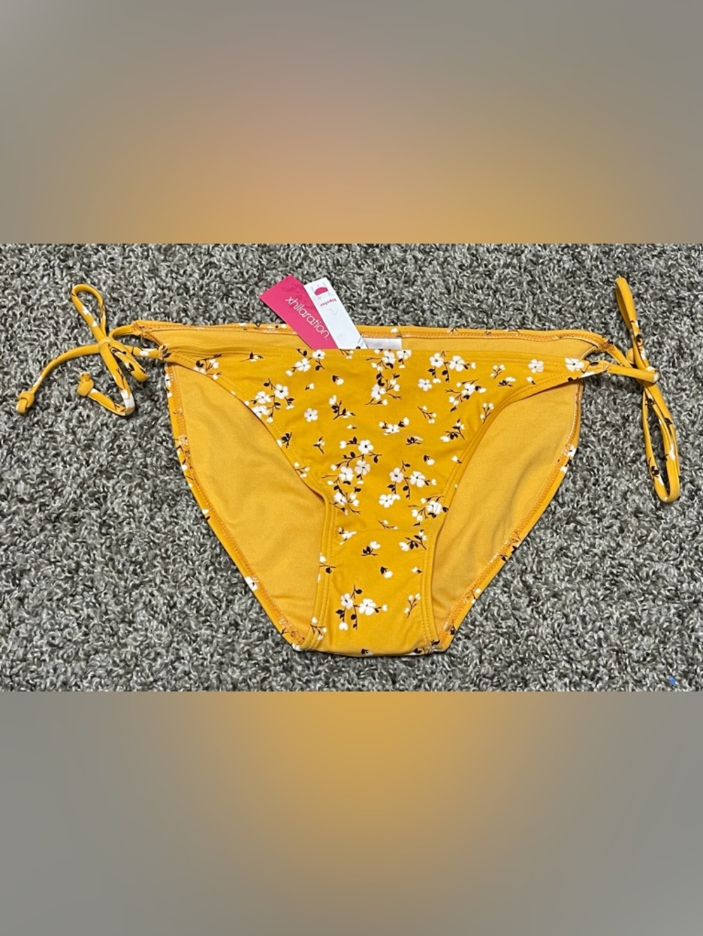 90: Xhilaration Yellow Floral Tie-Side Bikini Bottoms - Large